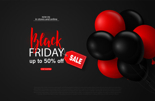 Black firday sale poster with red black balloon vector 01