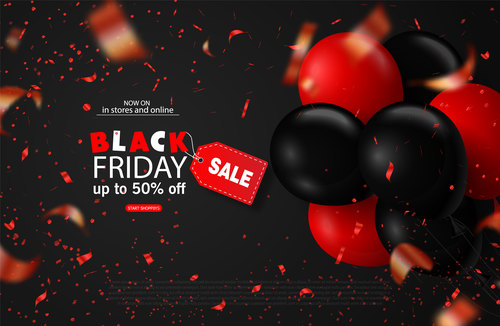 Black firday sale poster with red black balloon vector 02