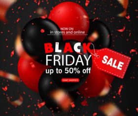 Black firday sale poster with red black balloon vector 04