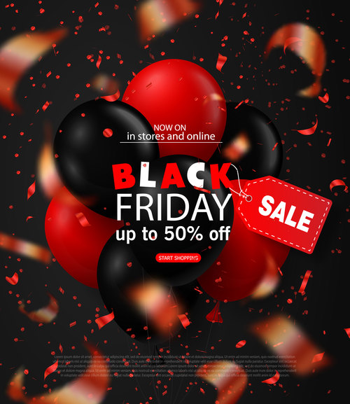 Black firday sale poster with red black balloon vector 04
