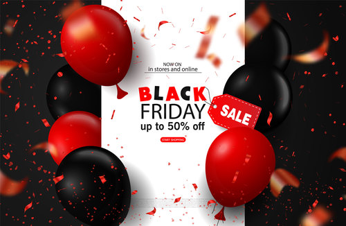 Black firday sale poster with red black balloon vector 05