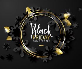 Black firday sale poster with ribbon flower vector 01
