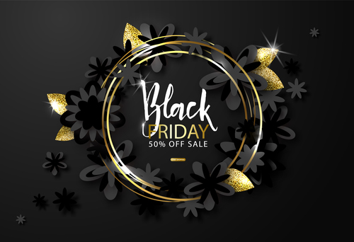 Black firday sale poster with ribbon flower vector 01