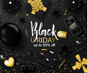 Black firday sale poster with ribbon flower vector 02