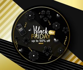 Black firday sale poster with ribbon flower vector 04