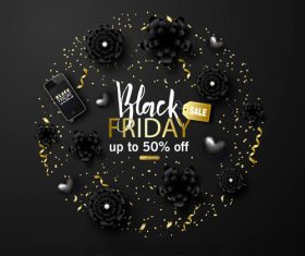 Black firday sale poster with ribbon flower vector 05