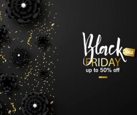 Black firday sale poster with ribbon flower vector 07