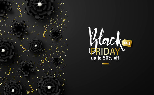 Black firday sale poster with ribbon flower vector 07