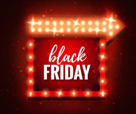 Black friday neon poster with arrow sign vector