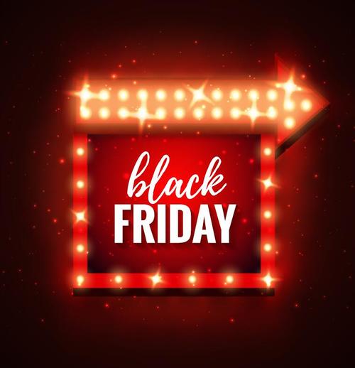 Black friday neon poster with arrow sign vector