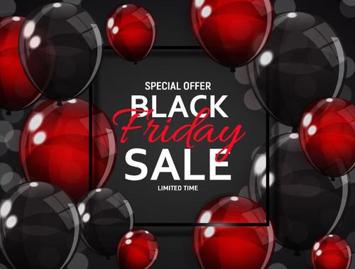 Black friday poster with balloon design vector 01