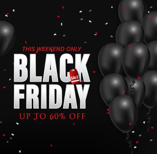 Black friday poster with balloon design vector 02