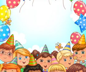Blank holiday banner with balloons and funny kids vector