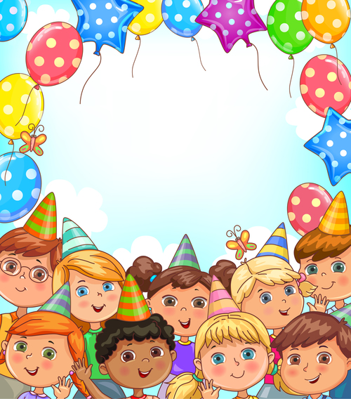 Blank holiday banner with balloons and funny kids vector
