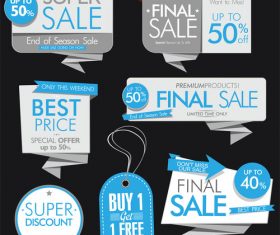 Blue sale banners and labels vector set