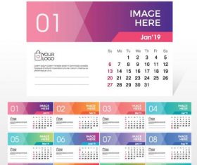 Bright 2019 desk calendar template vectors