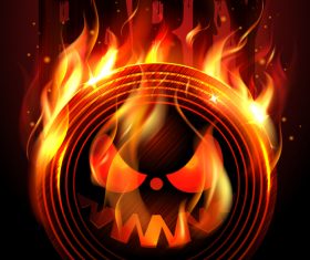 Burning Disc Halloween Party Poster red vector 01