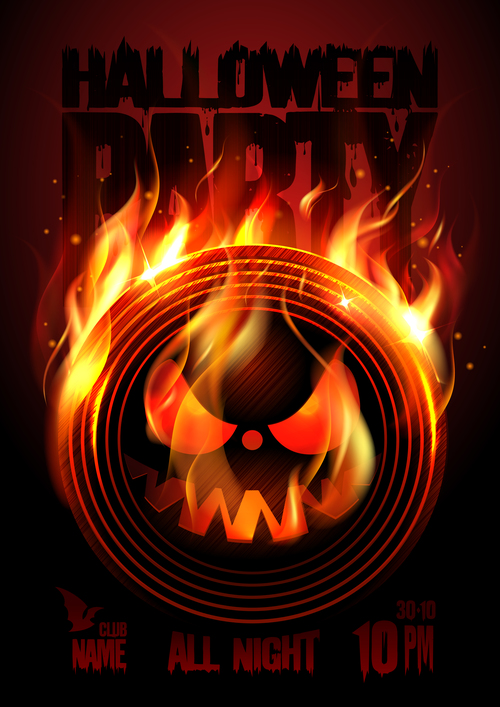Burning Disc Halloween Party Poster red vector 01