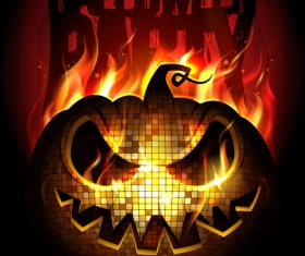 Burning Disc Halloween Party Poster red vector 02
