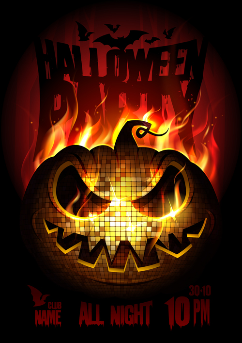 Burning Disc Halloween Party Poster red vector 02