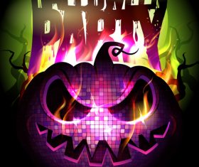 Burning Pumpkin Head Halloween Party Poster pink vector