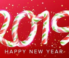 Candy with 2019 new year red background vector