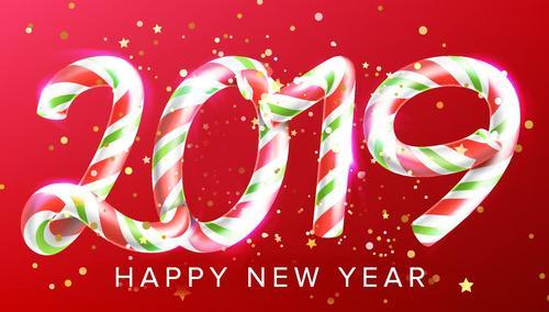 Candy with 2019 new year red background vector