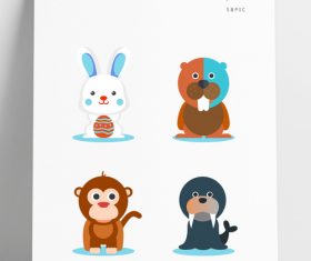 Cartoon animal monkey rabbit mole seal