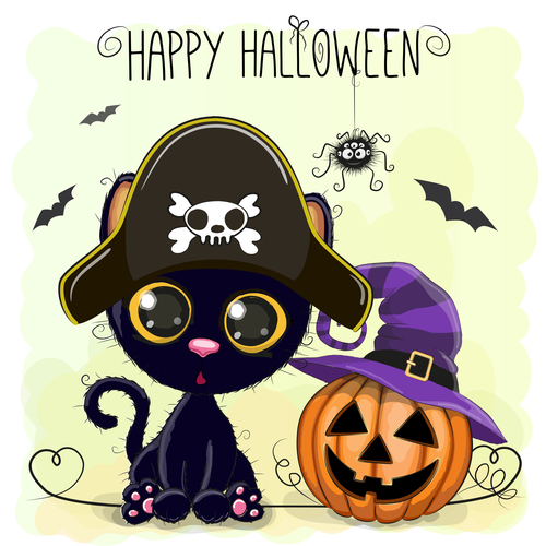 Cartoon animal with halloween card vector 01