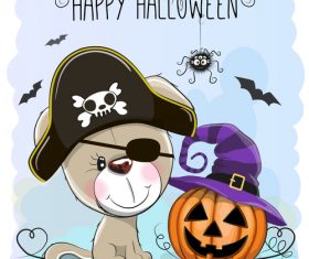 Cartoon animal with halloween card vector 03