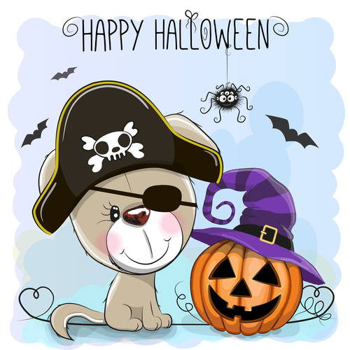 Cartoon animal with halloween card vector 03
