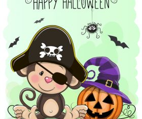 Cartoon animal with halloween card vector 04