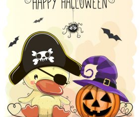 Cartoon animal with halloween card vector 05