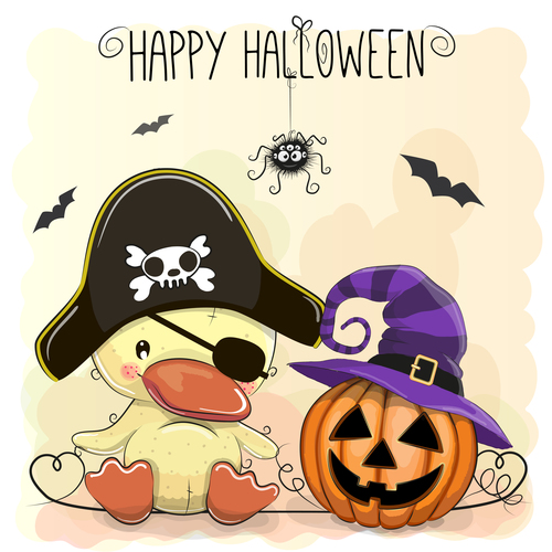 Cartoon animal with halloween card vector 05