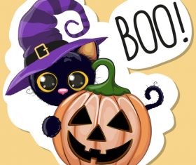 Cartoon animal with halloween card vector 09