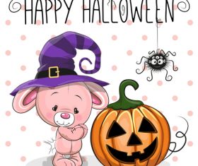 Cartoon animal with halloween card vector 10