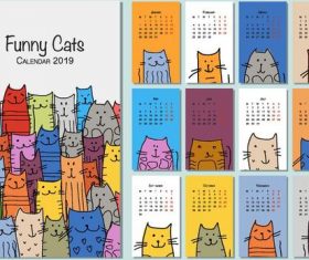 Cartoon cat with 2019 calender template vectot