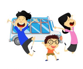 Cartoon family going to travel vector material