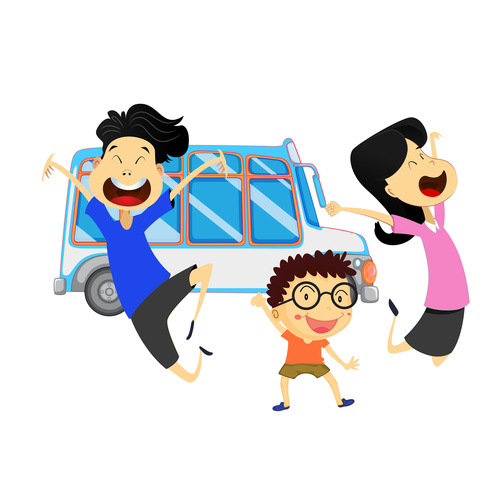 Cartoon family going to travel vector material