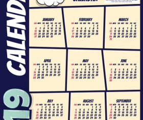 Cartoon styles 2019 calendar template vectors 01