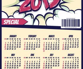 Cartoon styles 2019 calendar template vectors 02