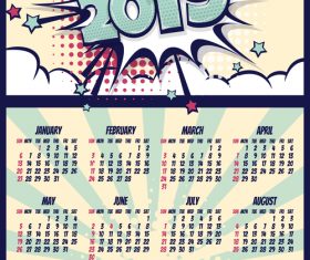 Cartoon styles 2019 calendar template vectors 10