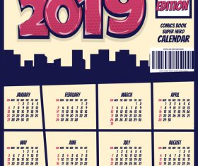 Cartoon styles 2019 calendar template vectors 11