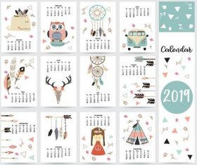 Cartoon styles 2019 calender template vectot