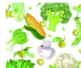 Cauliflower corn lemon mixed background pattern vector