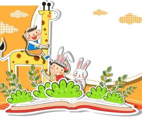 Children and animals cartoon illustration vector material