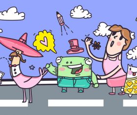 Children color cartoon travel illustration vector