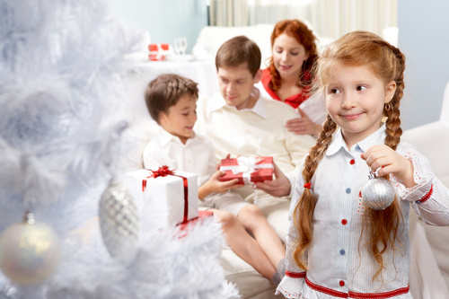 Children dress up Christmas tree Stock Photo 01