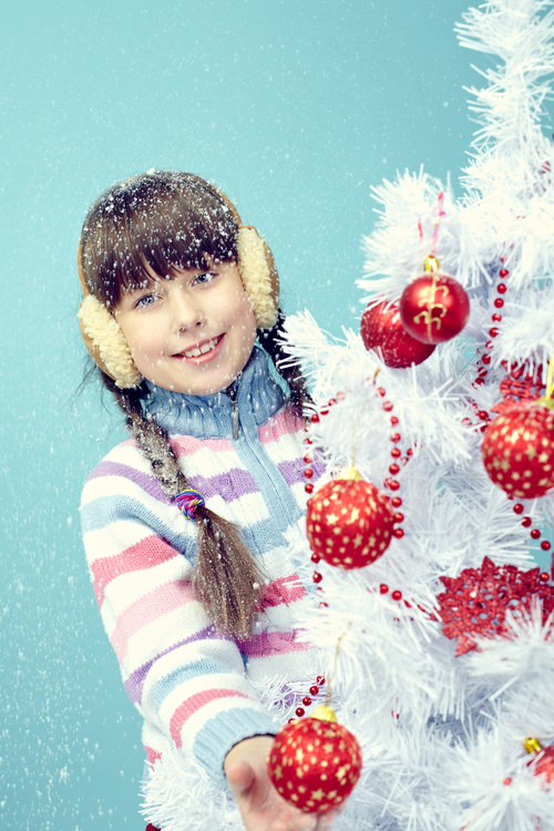 Children dress up Christmas tree Stock Photo 08