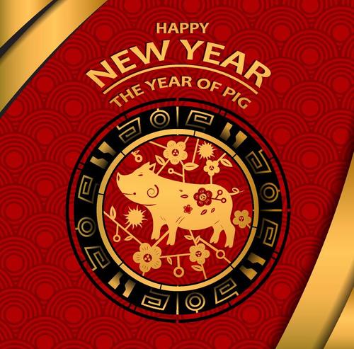 Chinese styles 2019 new year backgrounds vectors